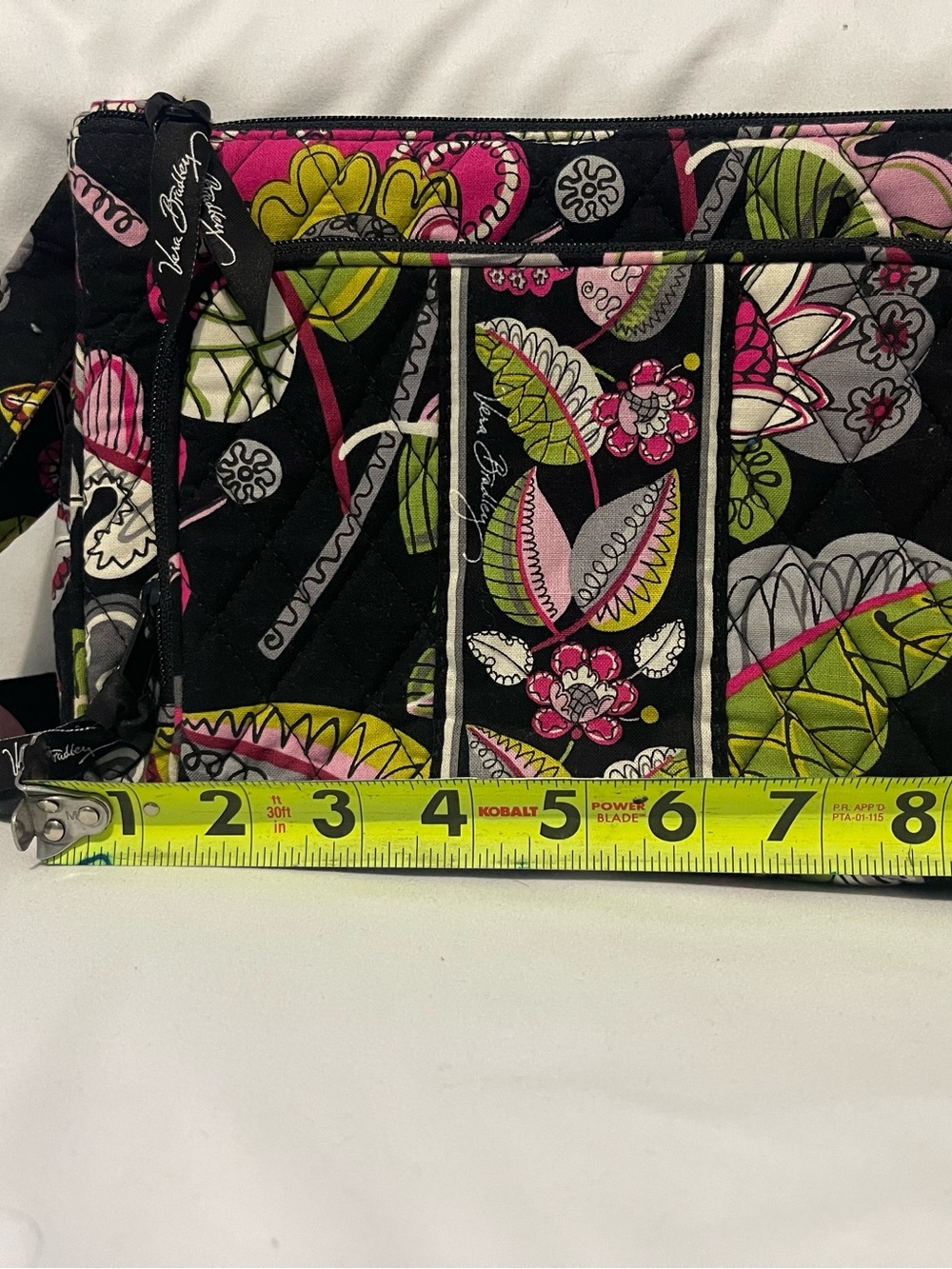 Vera Bradley Black Quilted Floral Crossbody - Pink & Green - Picture 7 of 8